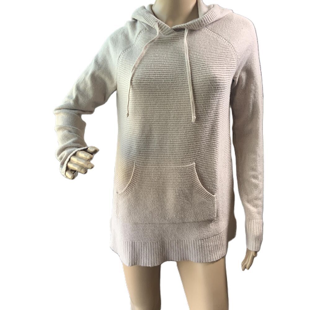 Sonoma Beige Long Sleeve Front Pocket Ribbed Hem Cottagecore Hooded Sweater Med
